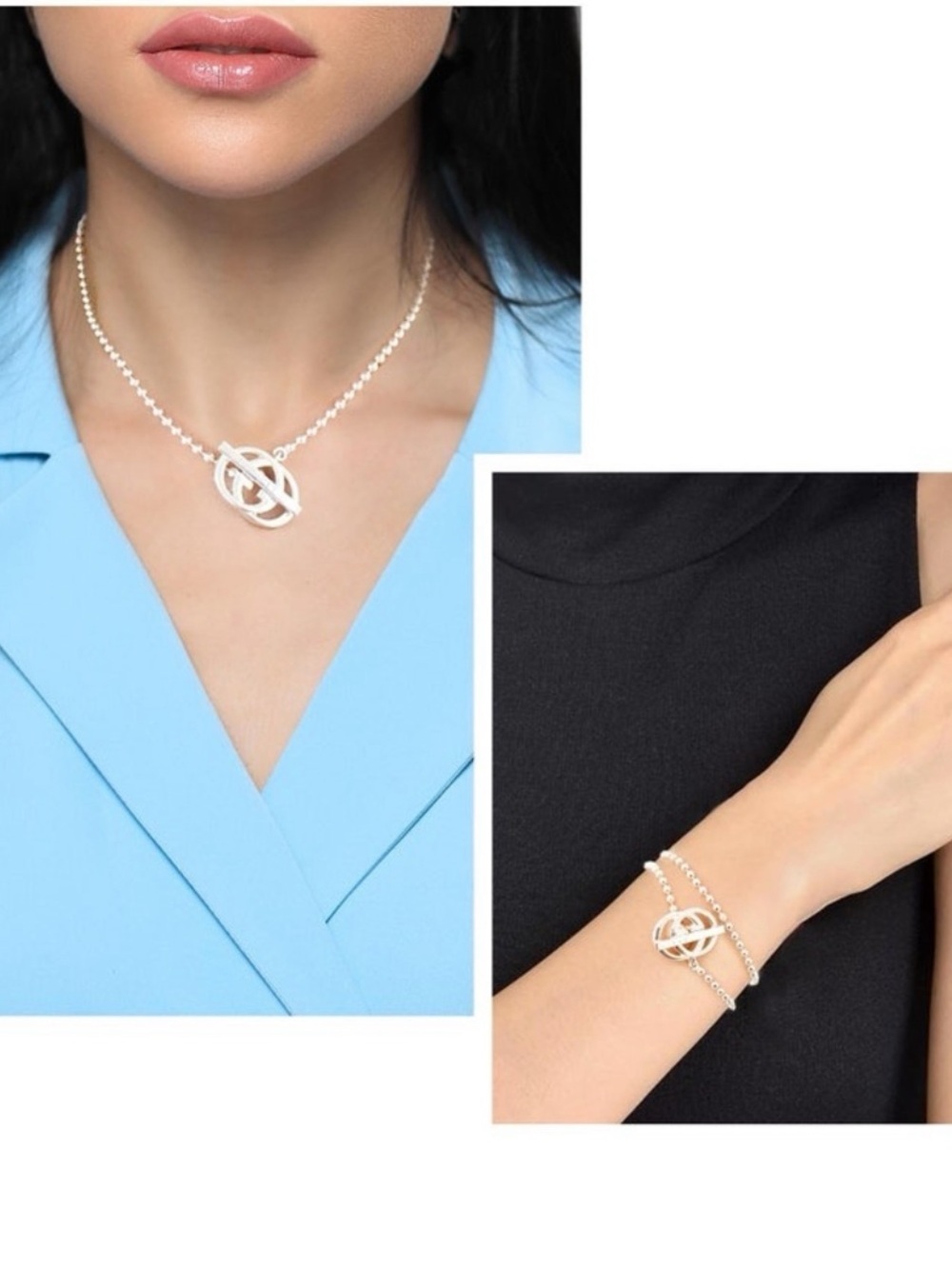 GUCCI Sterling Silver 925 Interlocking G Pendant Necklace & Bracelet